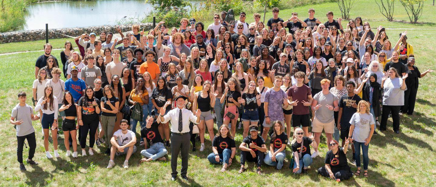 A group photo of SHS students and the SHS Dean